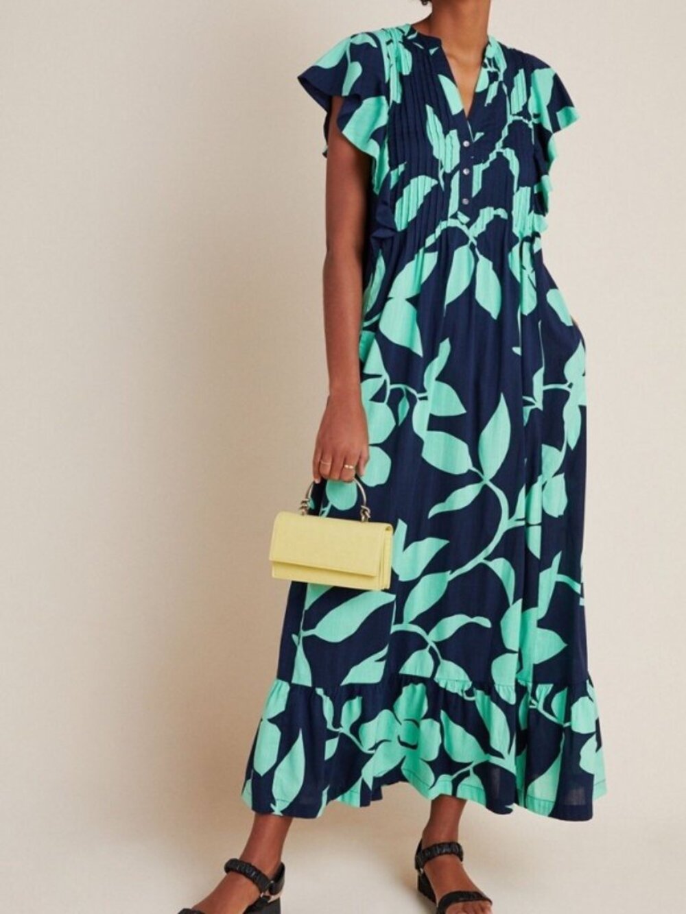 Maeve Anthropologie Cassandra Floral Ruffle Blue Maxi Dress - XSP